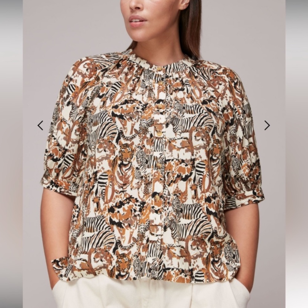 Whistles Camo Safari Button Front Shirt Blouse